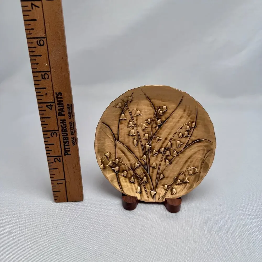 Wendell August Solid Bronze Lily of the Valley 5” Plate Dish w/ Stand & Card